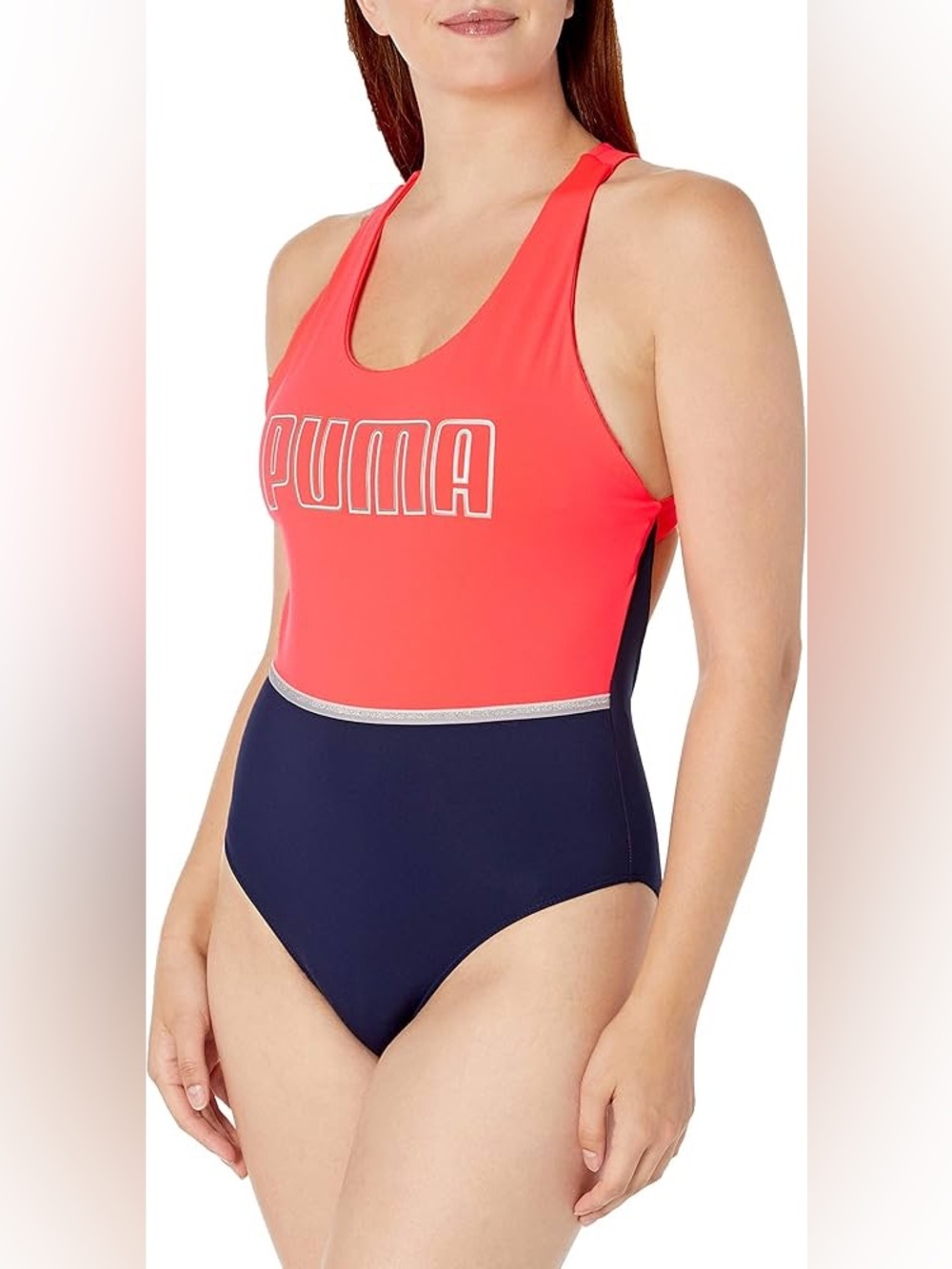 New no tags Puma Coral and Navy Colorblock One-Piece Swimsuit/E109